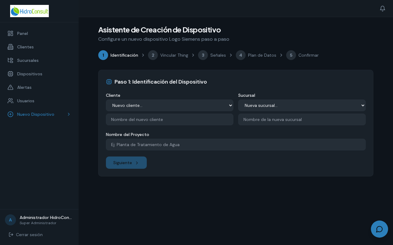 Asistente de creación de dispositivo